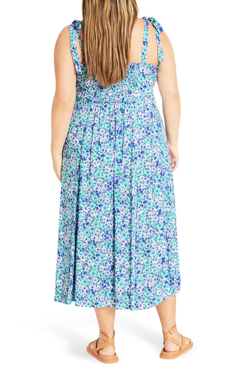 City Chic Tamara Floral Tie Strap Midi Sundress, Alternate, color, Blue Ditsy Floral