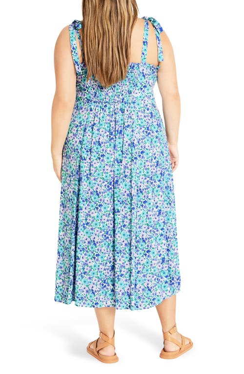 City Chic Tamara Floral Tie Strap Midi Sundress In Blue