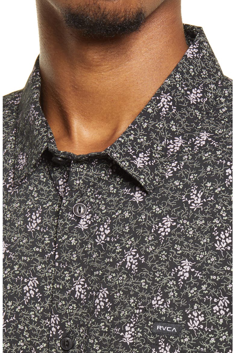 Monkberry Floral Print Short Sleeve Button-Up Shirt, Alternate, color, BLACK