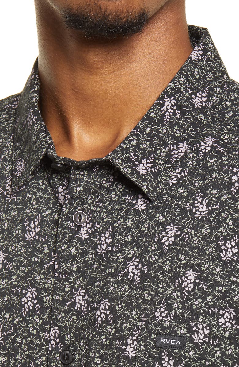 RVCA Monkberry Floral Print Short Sleeve Button-Up Shirt, Alternate, color,