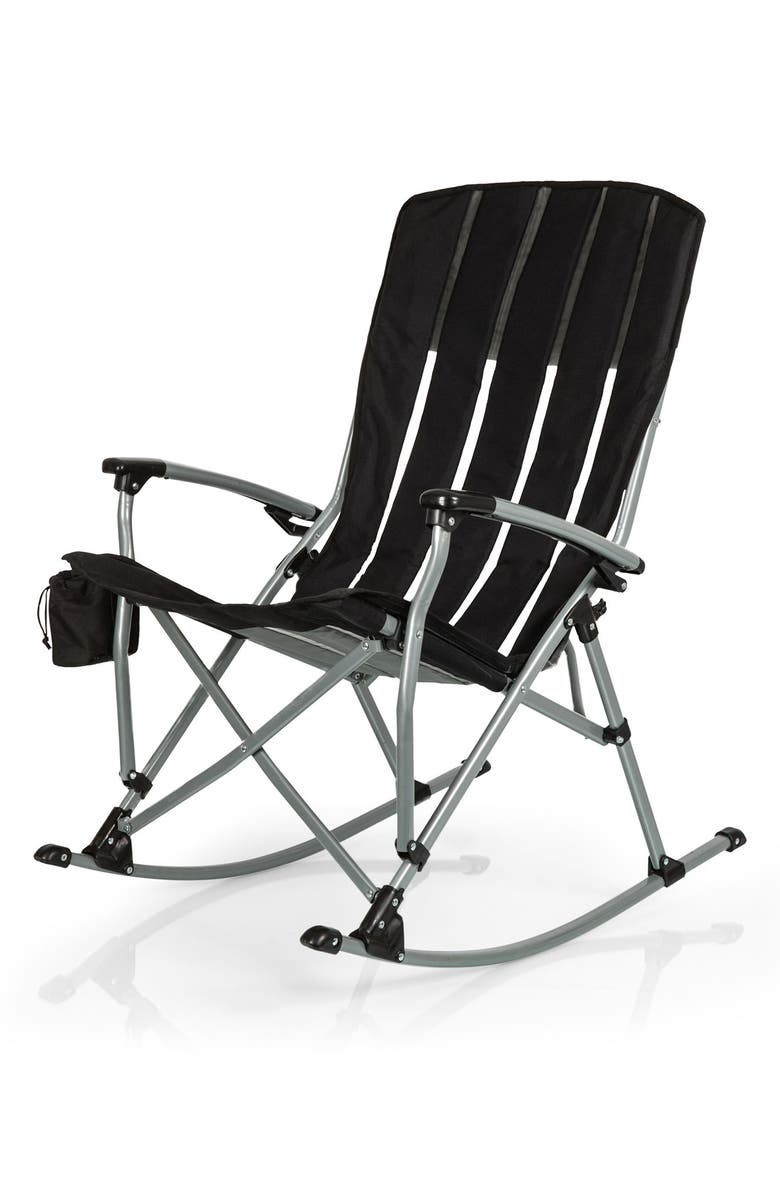 Picnic Time Outdoor Black Rocking Camp Chair, Main, color, 