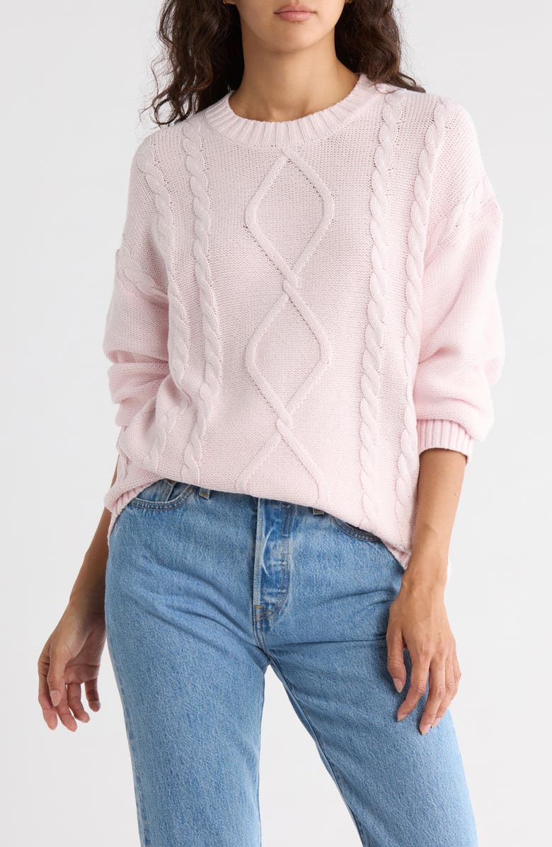 Abound Oversize Cable Stitch Sweater, Main, color, Pink Primrose