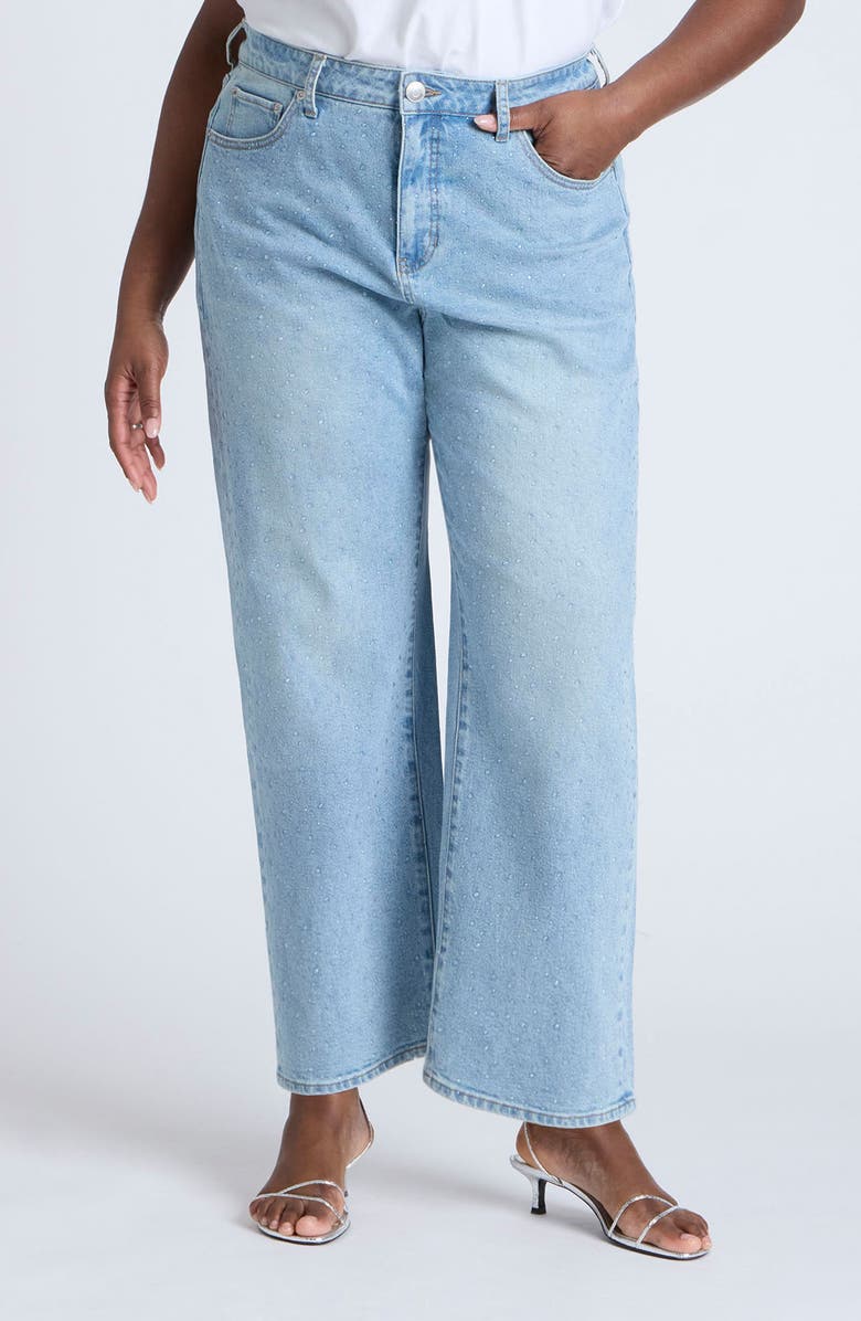 ELOQUII The Naomi Rhinestone Embellished High Waist Straight Leg Jeans, Main, color, 