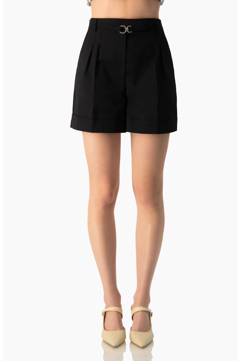 High-Waist Tailored Wide-Leg Cuffed Shorts, Main, color, Black