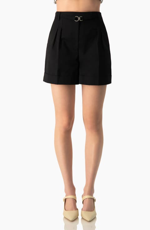 High-Waist Tailored Wide-Leg Cuffed Shorts