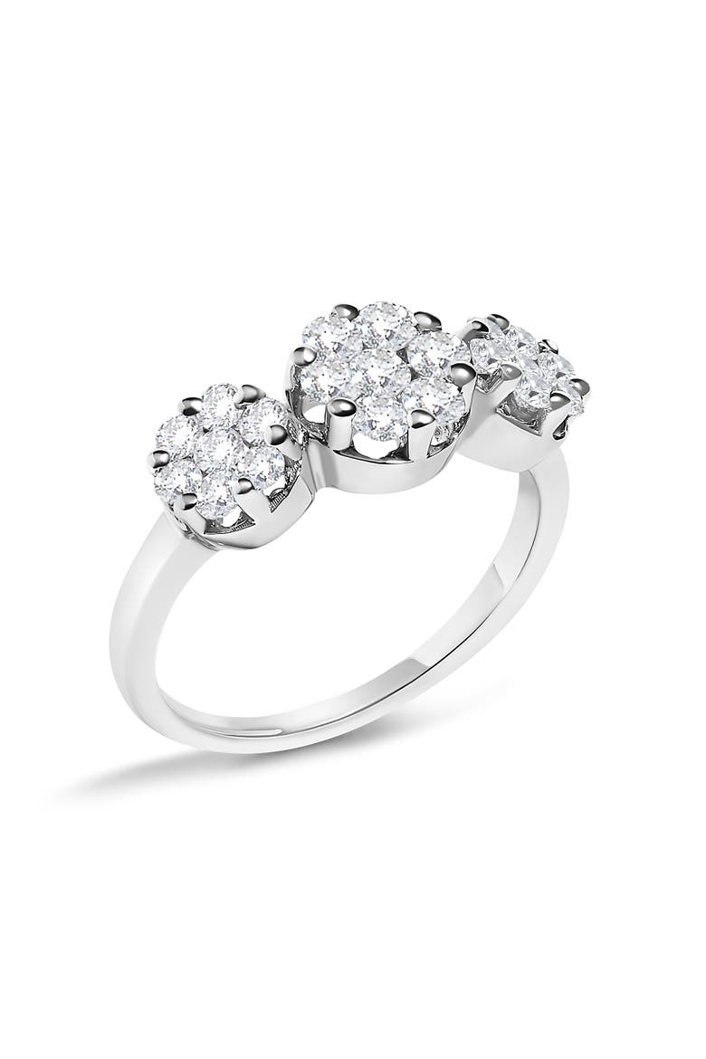 14K White Gold 1 1/4 Cttw Diamond Three Cluster Engagement Ring, Alternate, color, White