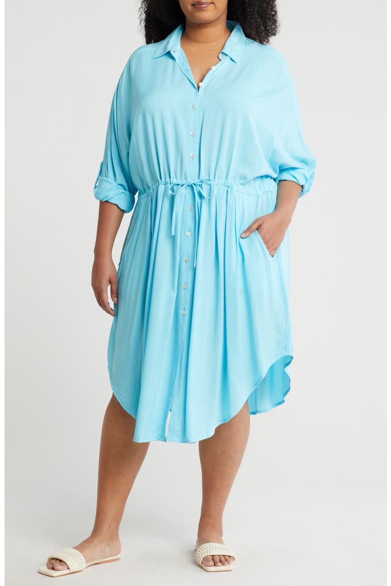Long Sleeve Shirtdress, Main, color, AQUA