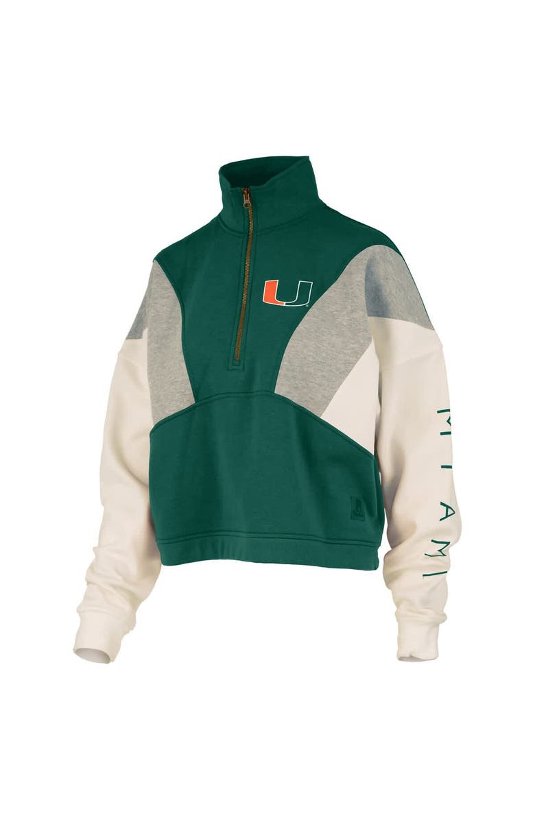 PRESSBOX Women's Pressbox Green Miami Hurricanes Ferrara Color Block Quarter-Zip Sweatshirt, Alternate, color, Green