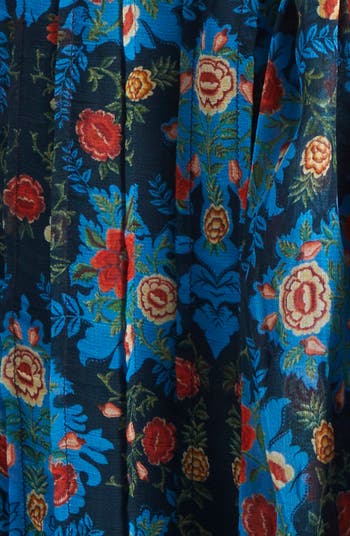 Blue Arabesque Floral Belted Turtleneck Minidress