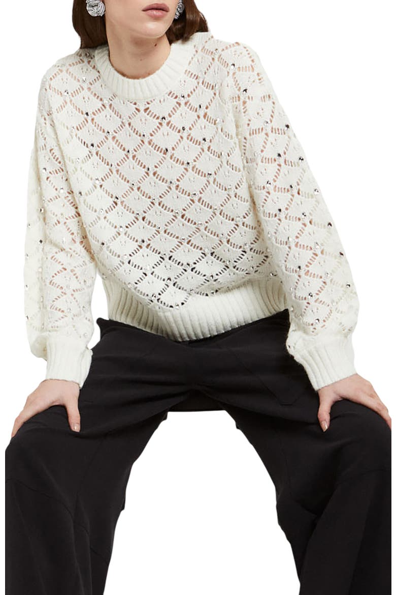 Fretworked Sweater, Main, color, White