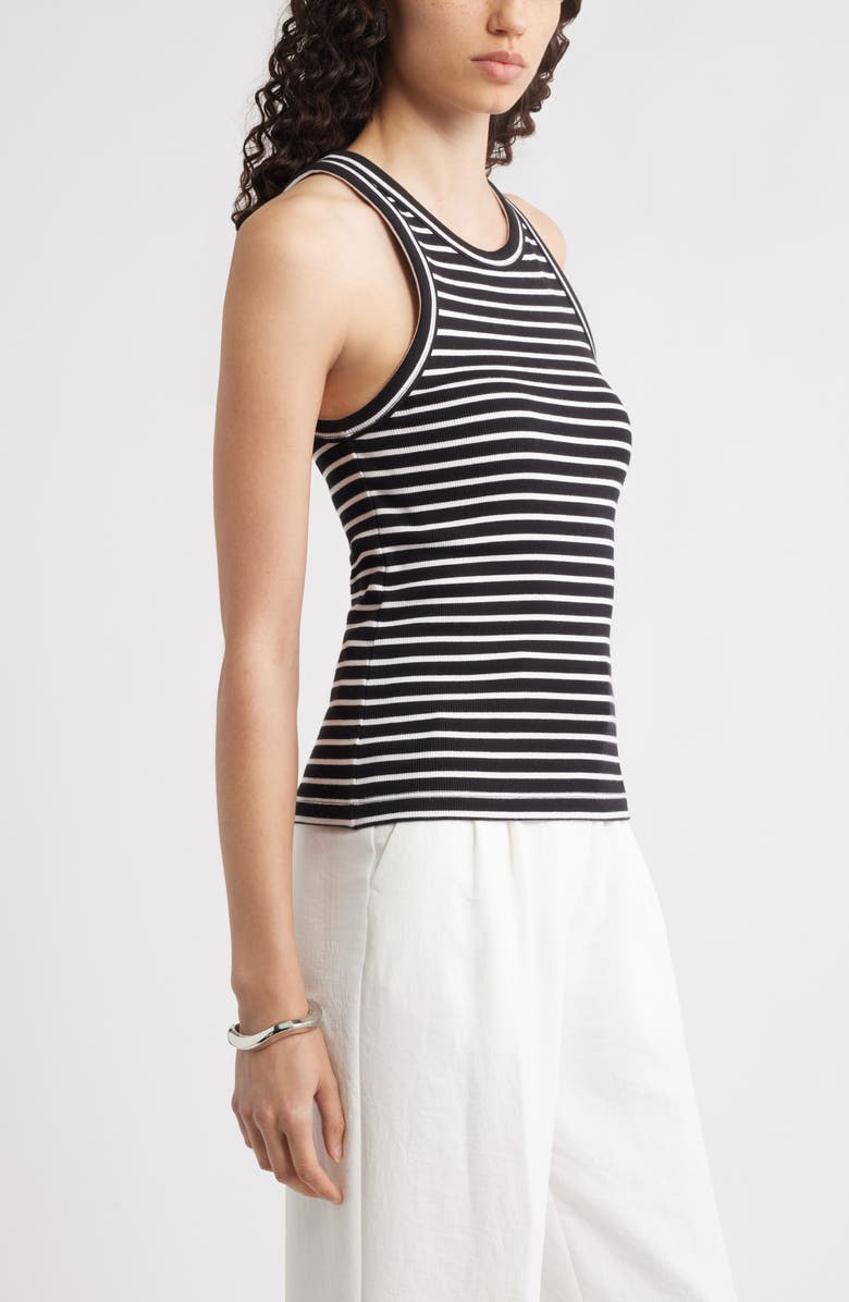 Nordstrom Everyday Cotton Rib Tank, Alternate, color, Black- White Elm Stripe