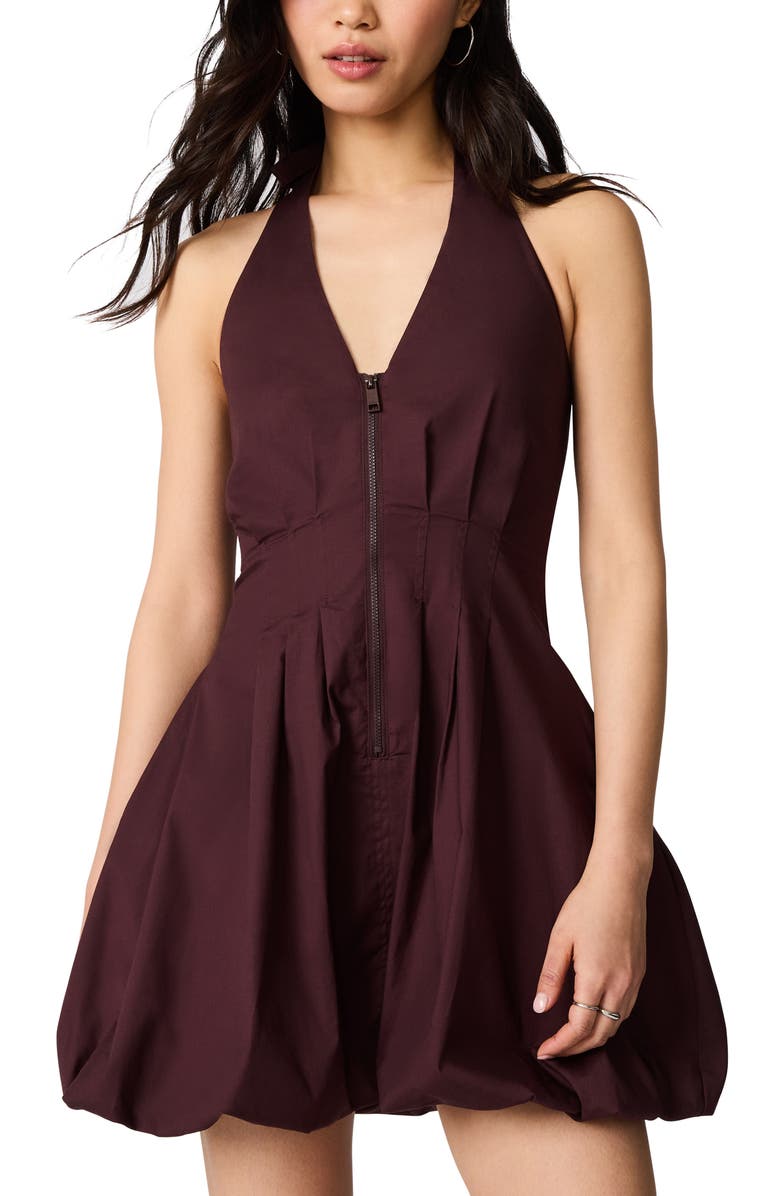 Steve Madden Dianna Halter Neck Stretch Cotton Minidress, Alternate, color, Chocolate