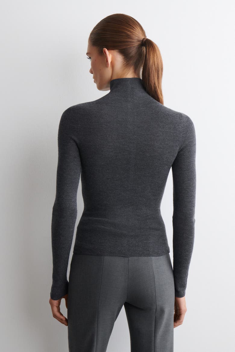 Seamless Merino Wool Turtleneck Long-Sleeved Top, Alternate, color, CHARCOAL MÉLANGE