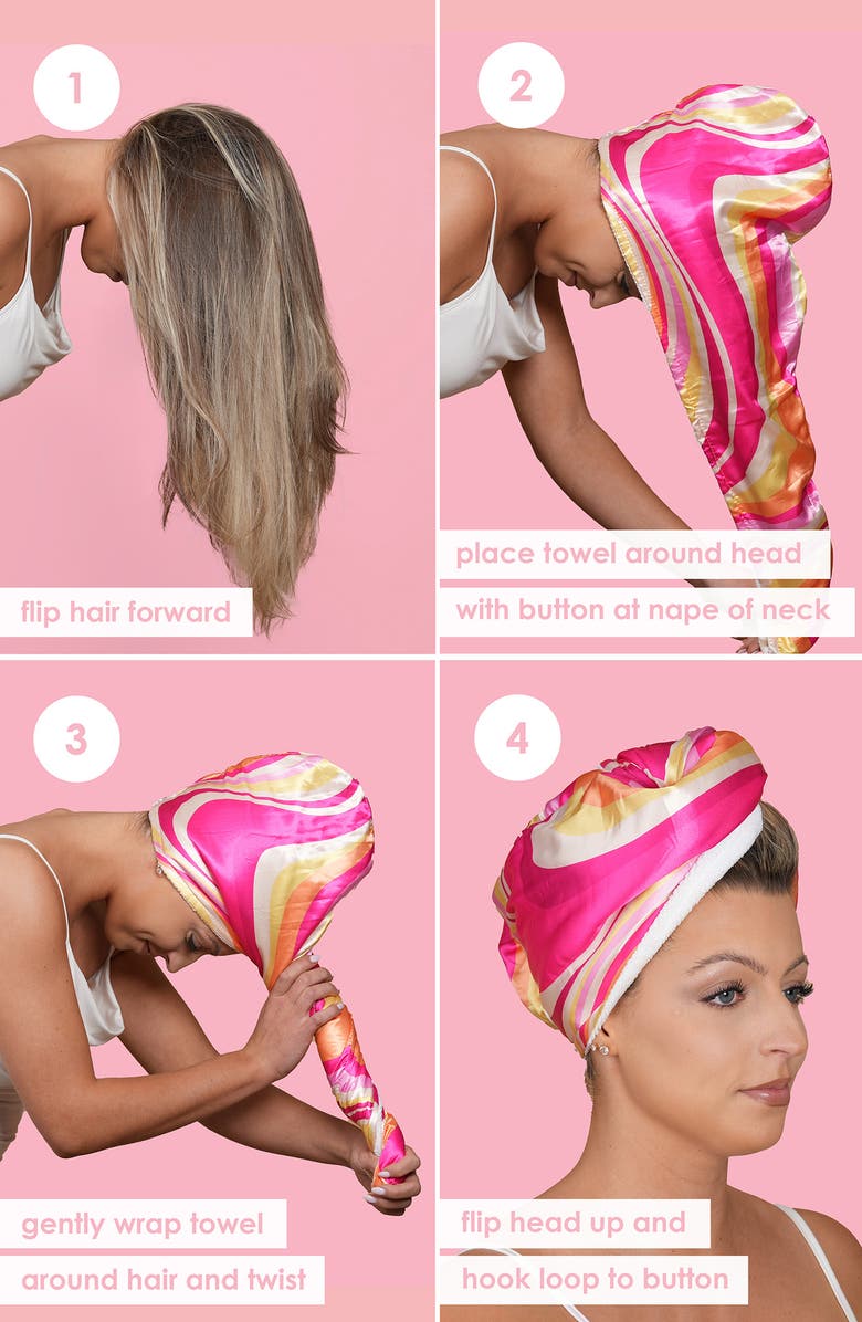 Grande Cosmetics GrandeHAIR Reversible Microfiber & Satin Twist Towel, Alternate, color, Pink