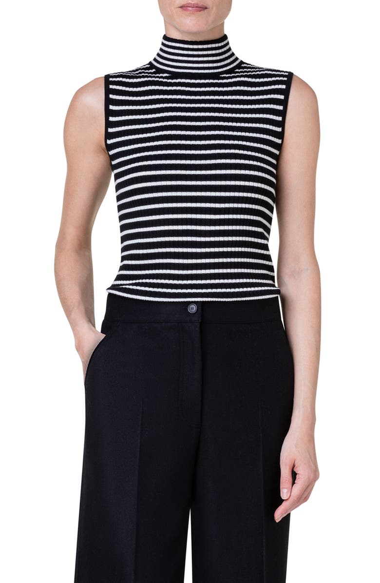 Akris punto Stripe Sleeveless Virgin Merino Wool Rib Sweater, Main, color, 
