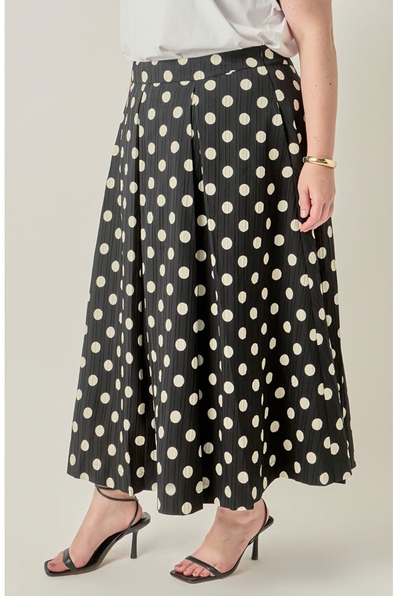 Polka Dot Pleated Midi Skirt, Alternate, color, BLACK