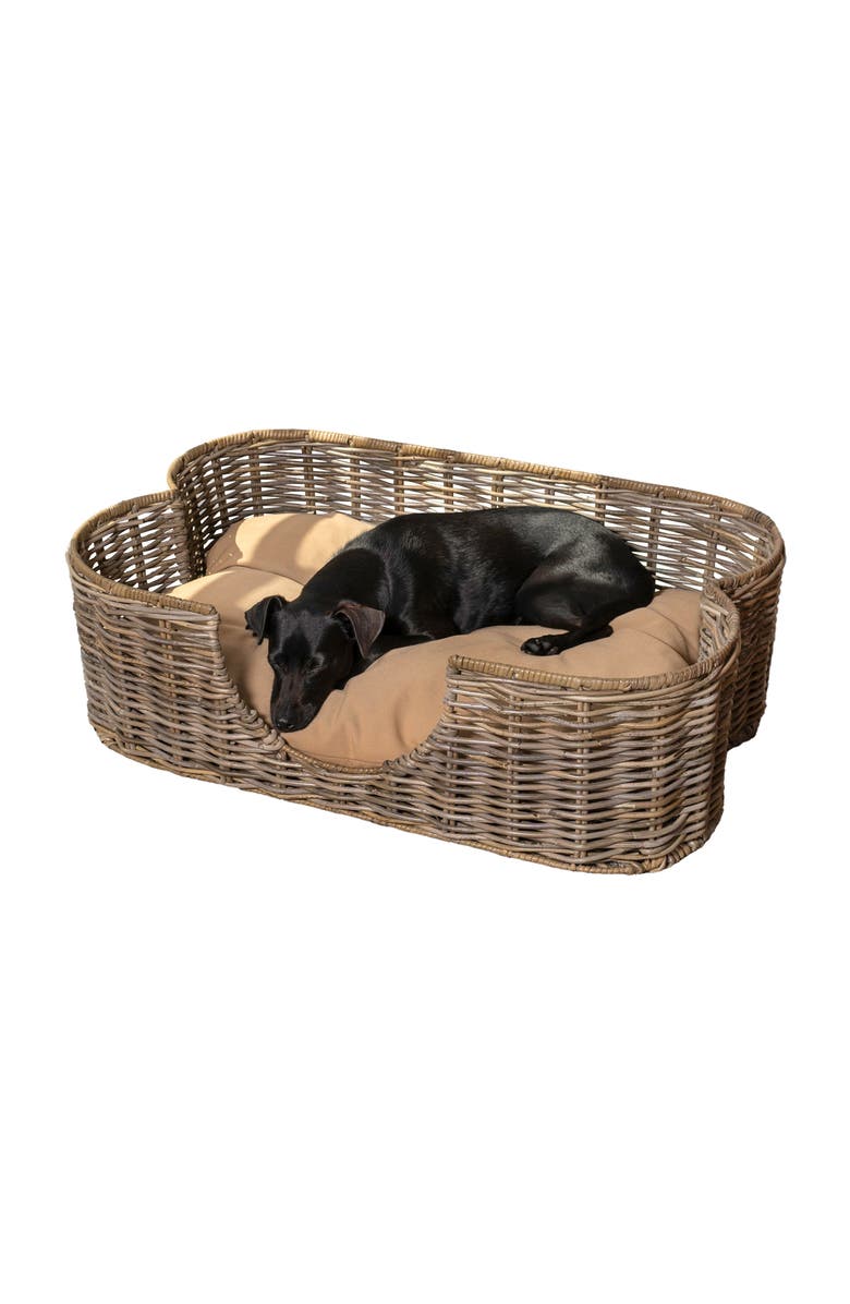 The Licker Store Scallop Tropical Handwoven Rattan Pet Bed with Machine Washable Cushion, Main, color, Kubu Gray