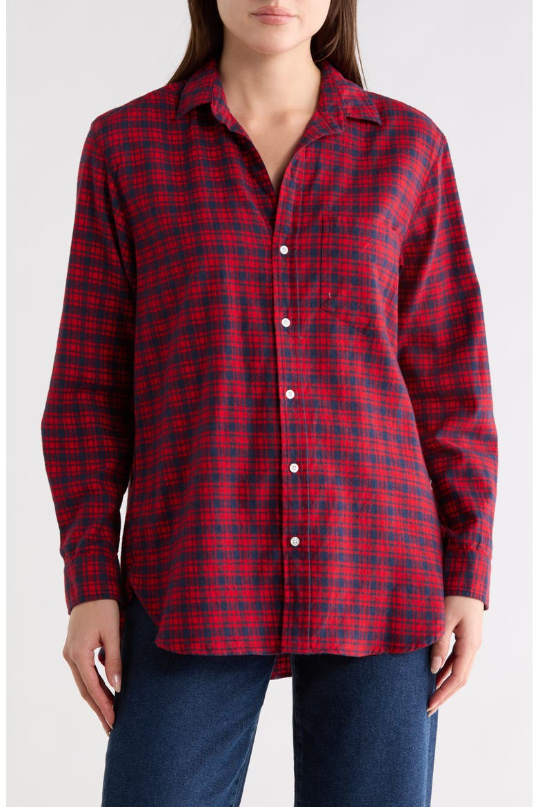 Boyfriend Button-Up Shirt, Main, color, RED NAVY PLAID