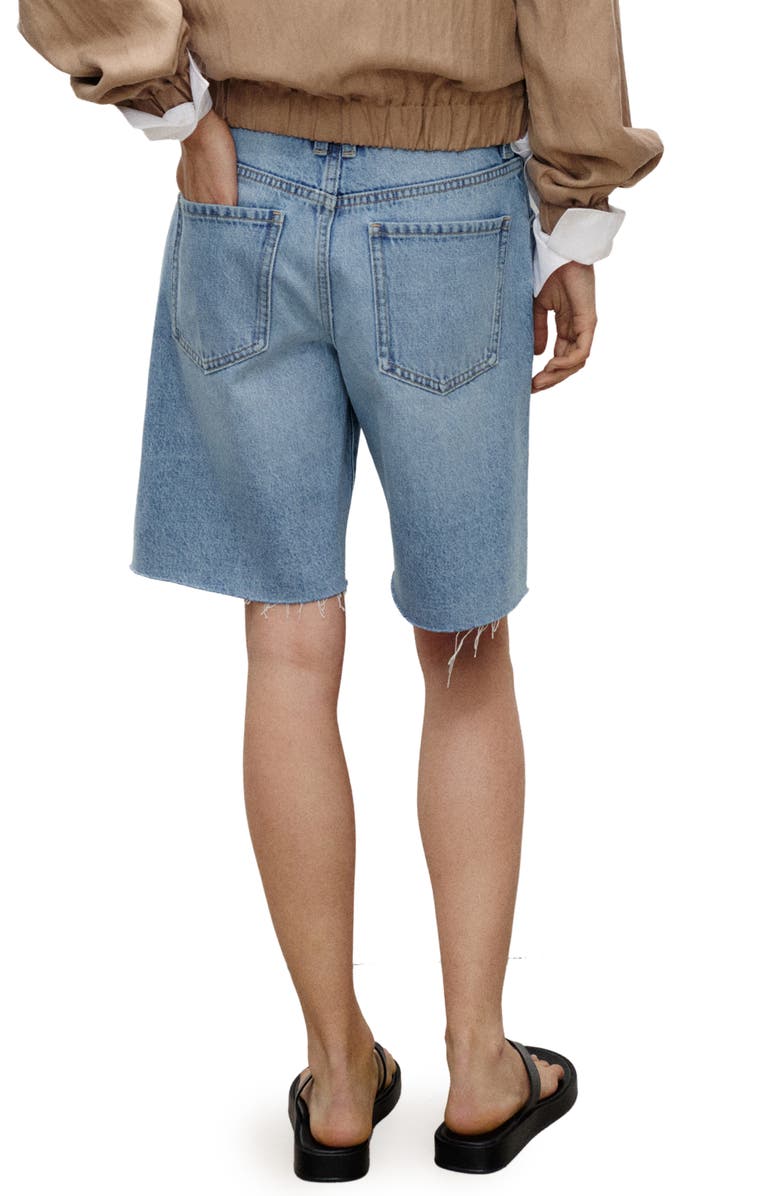 MANGO Fray Hem Denim Bermuda Shorts, Alternate, color, Medium Blue