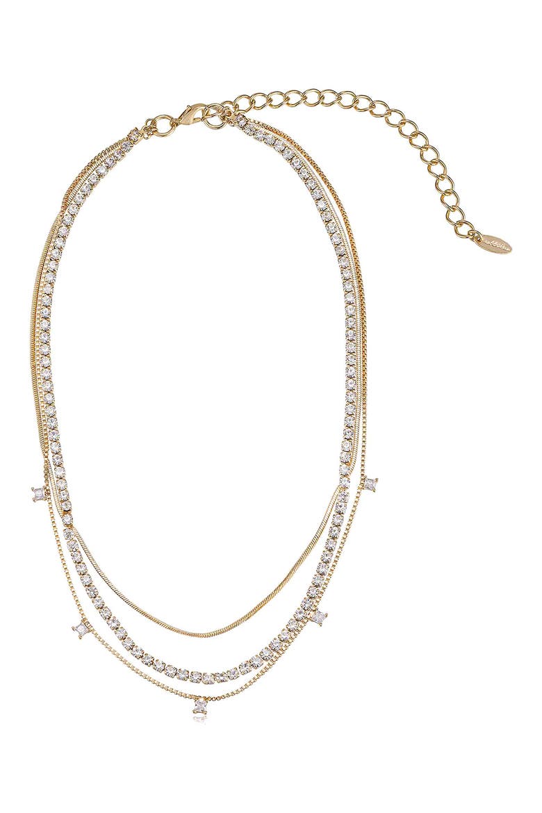 Set of 4 Crystal & Chain Link Necklaces, Main, color, GOLD