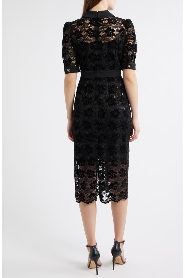 Metallic Lace Midi Shirtdress, Alternate, color, BLACK