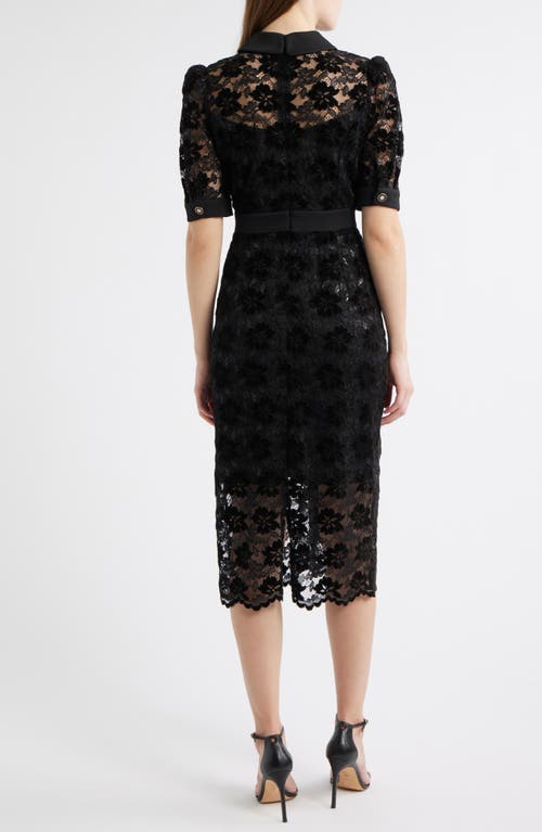 Tahari Asl Metallic Lace Midi Shirtdress In Black