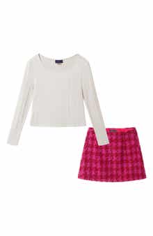 Andy & Evan Kids' Long Sleeve Rib Knit Top & Tweed Skirt Set