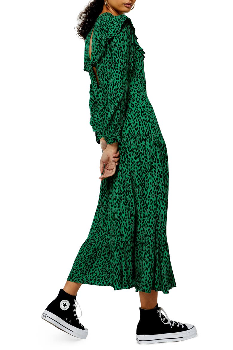 Animal Print Long Sleeve Prairie Dress, Alternate, color, GREEN MULTI