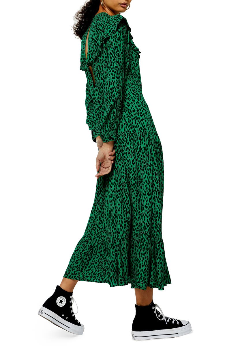 Topshop Animal Print Long Sleeve Prairie Dress, Alternate, color, 