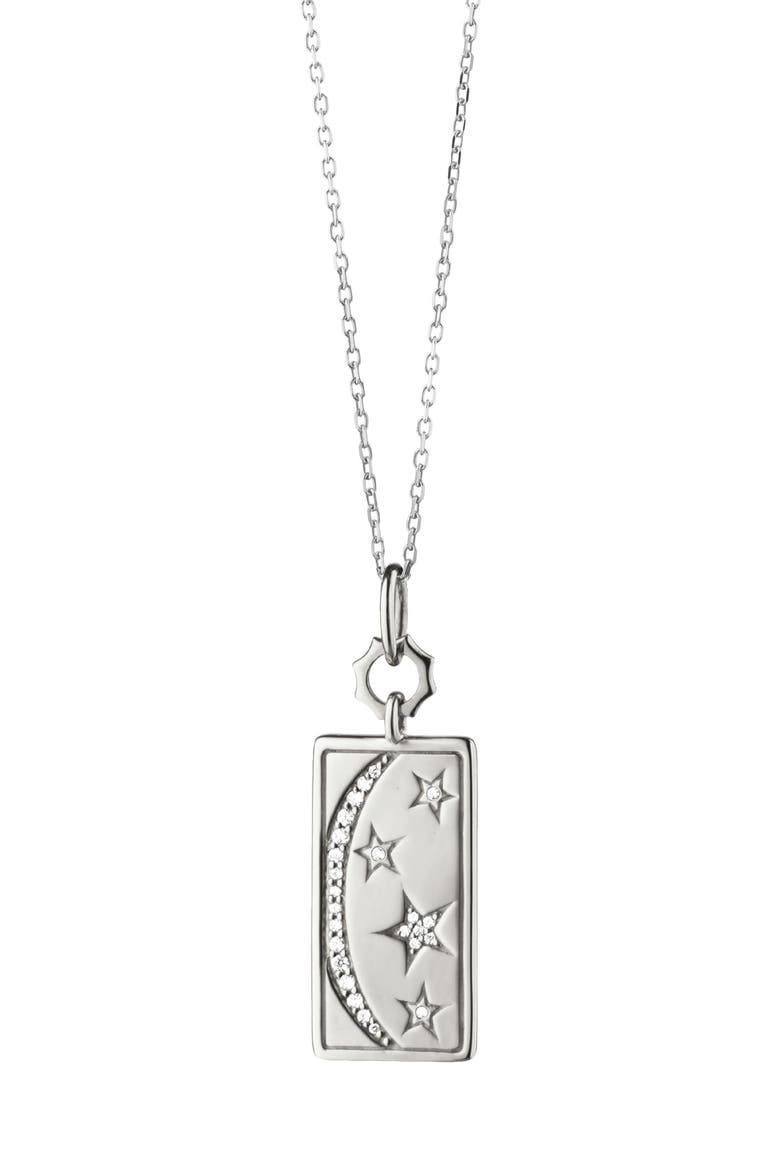 Sun, Moon & Stars Pendant Necklace, Main, color, SILVER