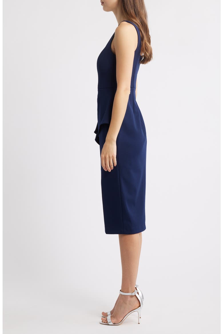 Crepe Peplum Detail Cocktail Midi Dress, Alternate, color, DARK NAVY