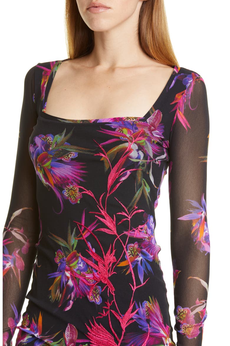 Floral Embroidered Long Sleeve Dress, Alternate, color, NERO