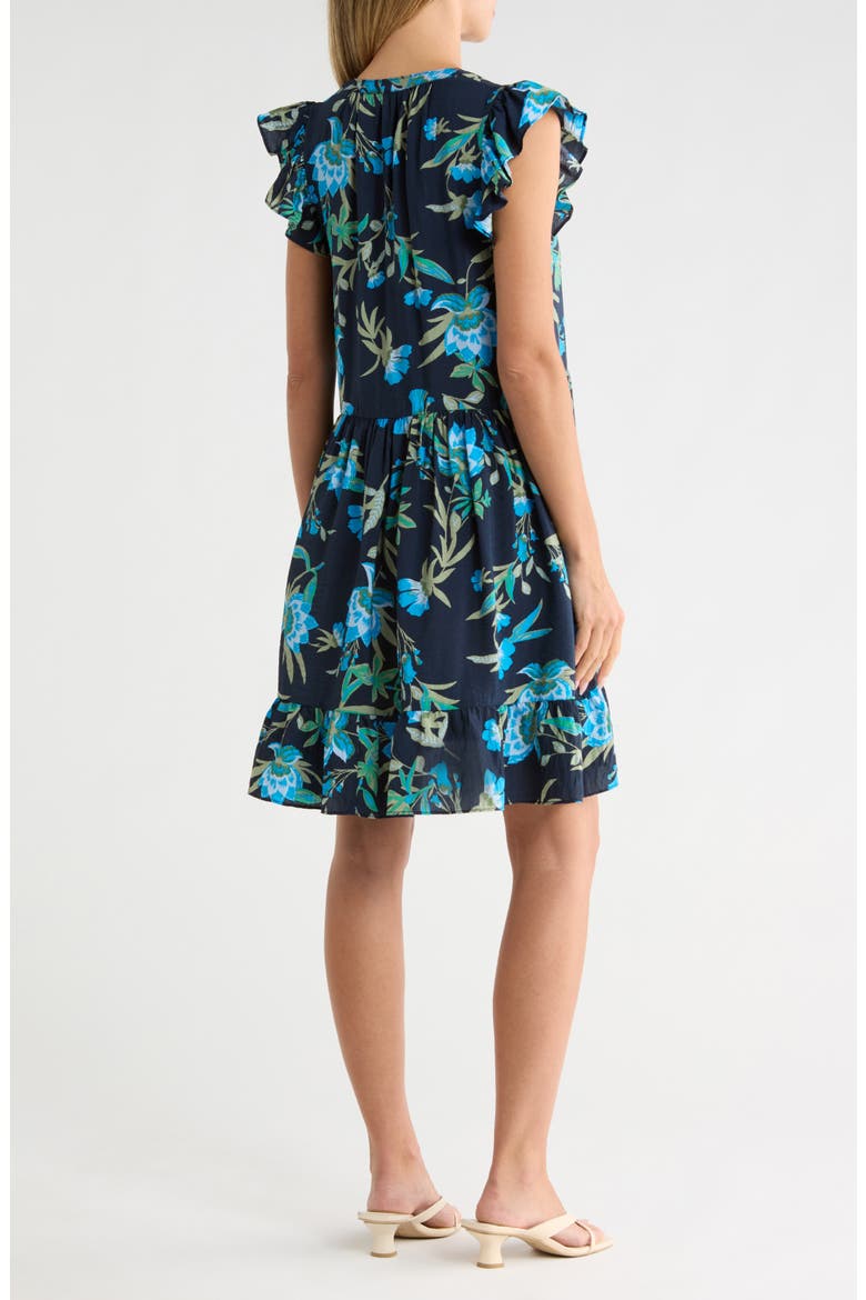 Print Ruffle Shoulder Minidress, Alternate, color, NAVY BLUE WILLOUGHBY FLORAL