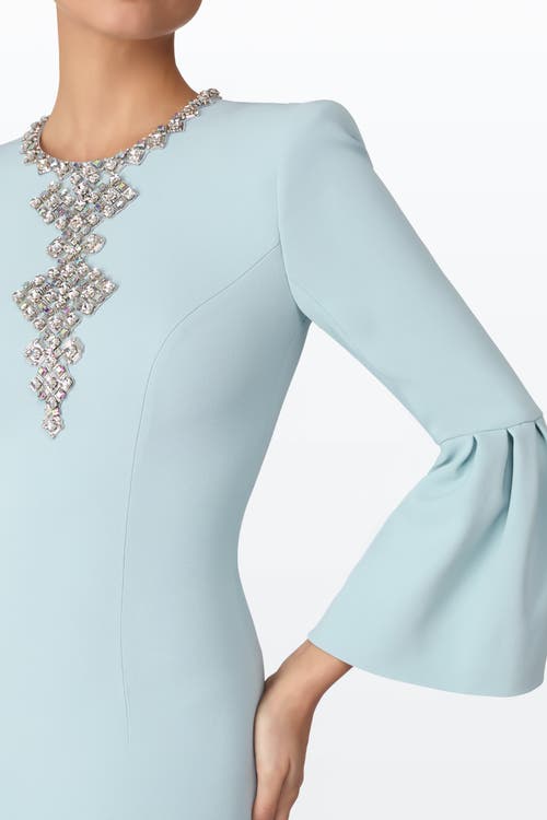 Jenny Packham Margoni Bell-sleeve Embellished Midi Dress In Blue