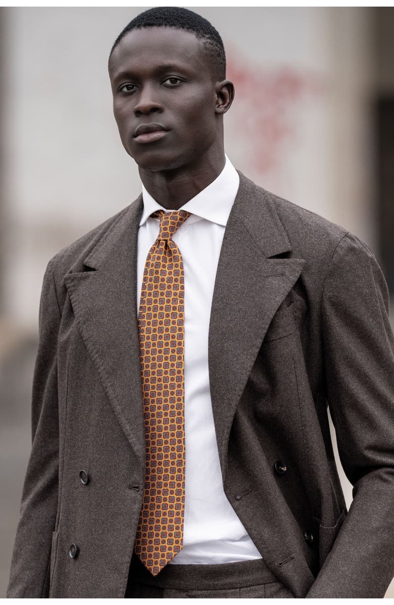 Elizabetta Parma - Extra Long Printed Silk Tie for Men, Alternate, color, Amber Yellow