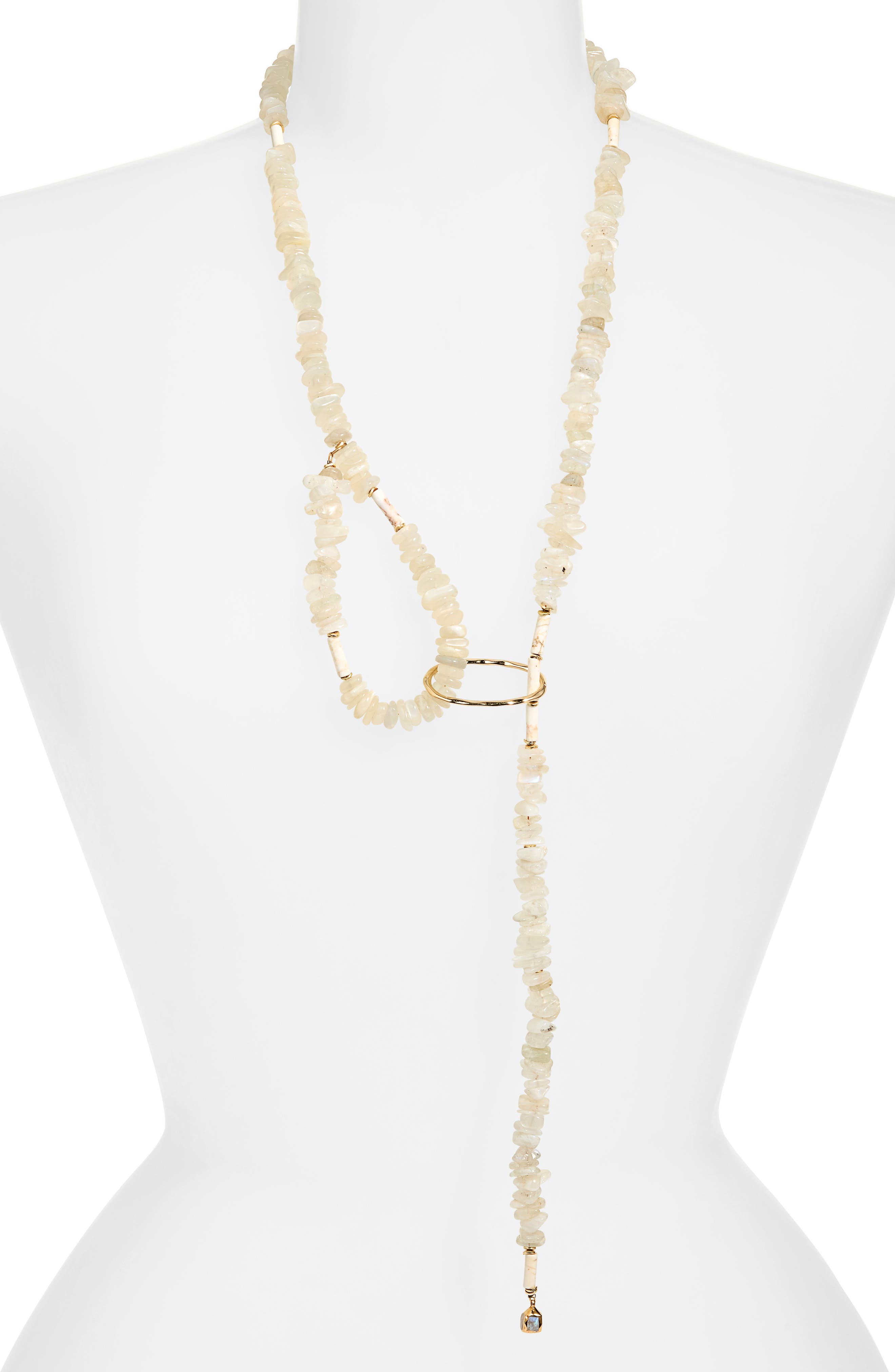 House of Olia Lunix Moonstone & White Turquoise Lariat Necklace (Women ...