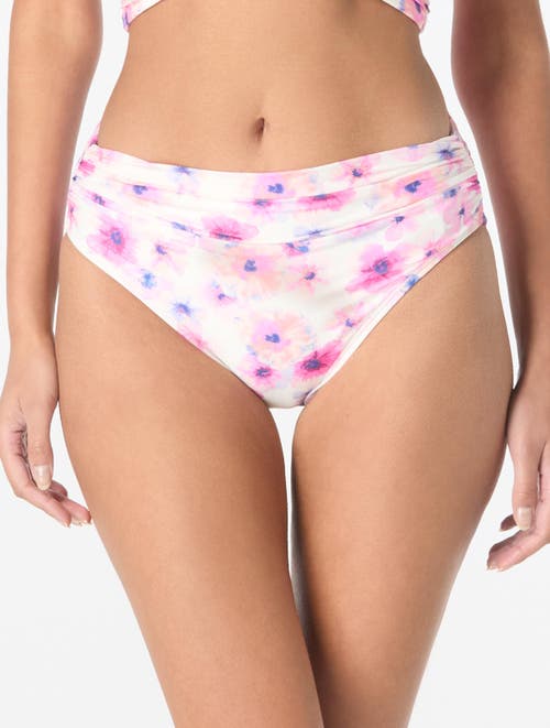 Carmen Marc Valvo Floral Escape Shirred Bikini Bottom In Pink