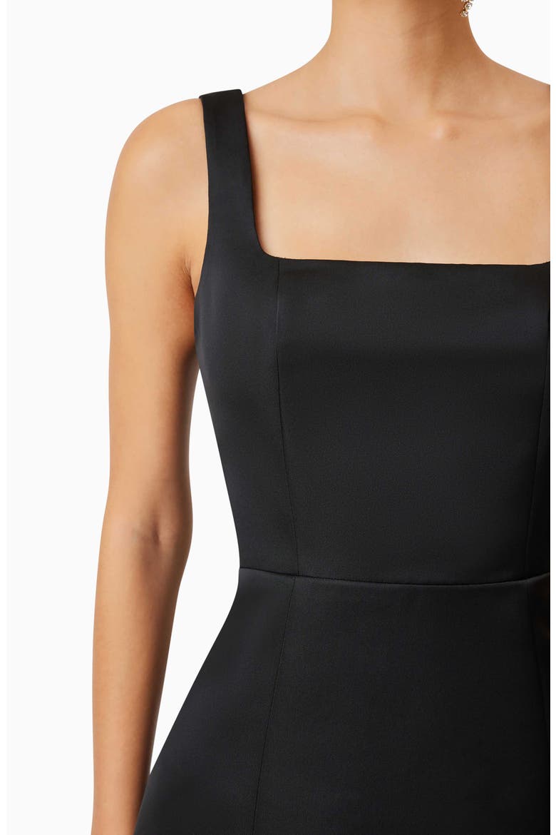 Amelie Square Neck Duchesse Satin Cocktail Minidress, Alternate, color, BLACK