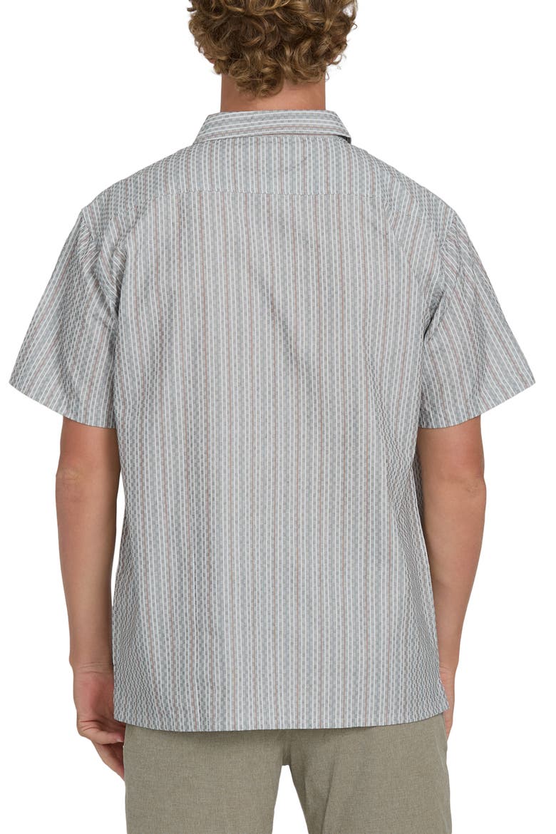 Sundays Stripe Jacquard Short Sleeve Cotton Button-Up Shirt, Alternate, color, FOG GRAY