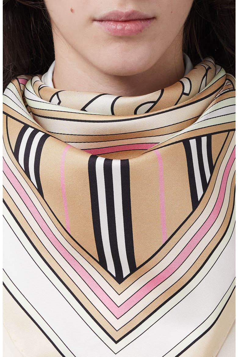 Monogram Print Square Silk Scarf, Alternate, color, BEIGE/ PALE PINK