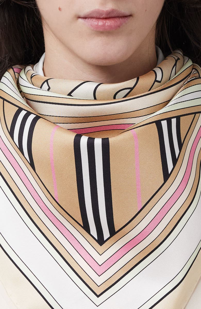 Burberry Monogram Print Square Silk Scarf, Alternate, color, 