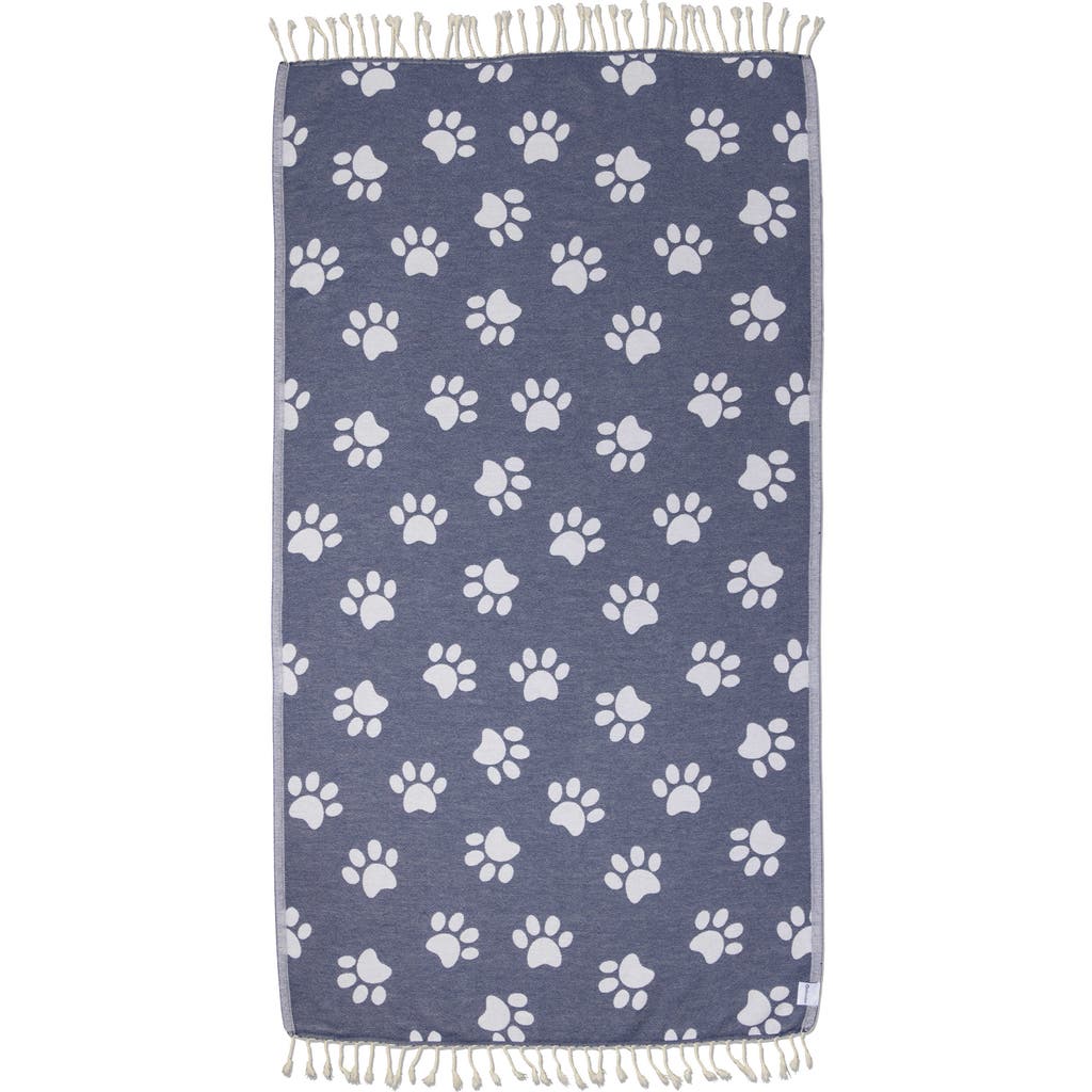 Infusezen Paw Print Organic Cotton Turkish Towel In Blue
