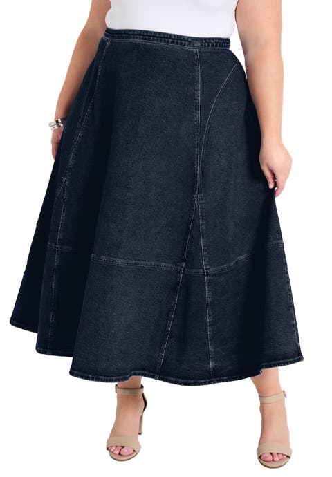 Fit-And-Flare Denim Midi Skirt (Plus Available)