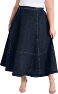June + Vie Fit-And-Flare Denim Midi Skirt