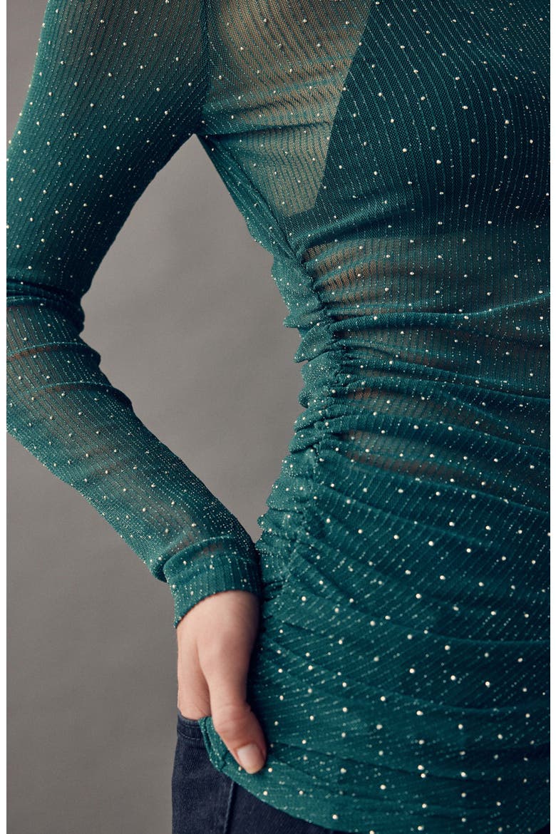 Ruched Mesh Sparkle Top, Alternate, color, GREEN