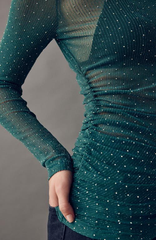 Next Ruched Mesh Sparkle Top In Green