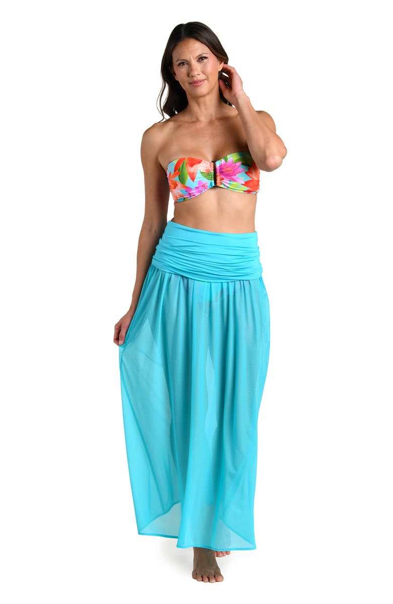 La Blanca Sunset Botanica Strapless Drop Waist Maxi Dress, Alternate, color, Blue/ Green Multi