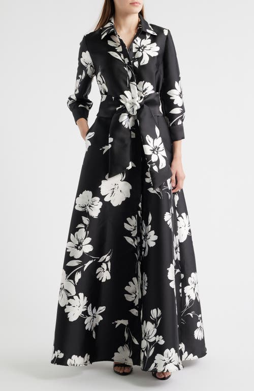Julia Jordan Floral Shirtdress Gown In Black
