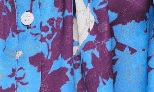Smythe Floral Shirred Point-collar Blouse In Lapis Floral