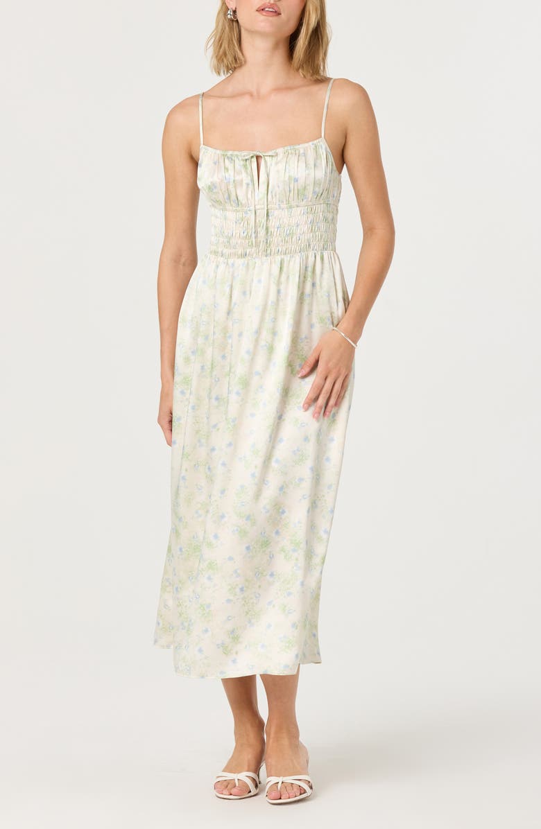 ASTR the Label Smocked Maxi Dress, Main, color, Cream Blue Floral